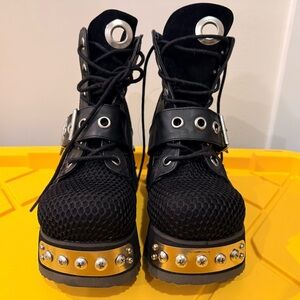 Demonia Black and Silver Heeled Boots